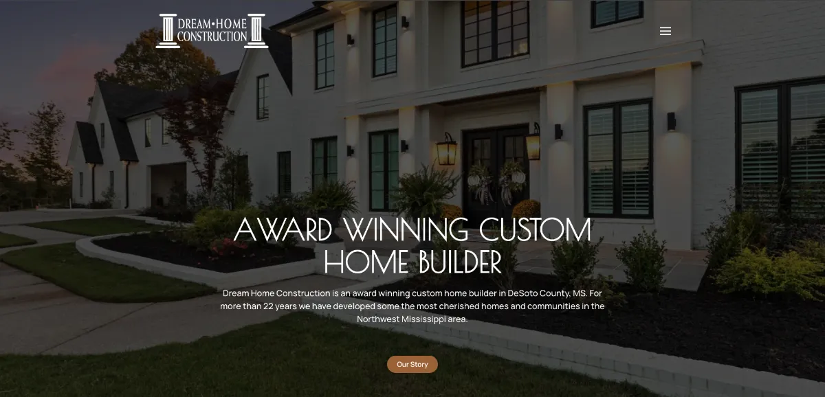 Dream home construction website redesign showing the showcase in full viewport mode